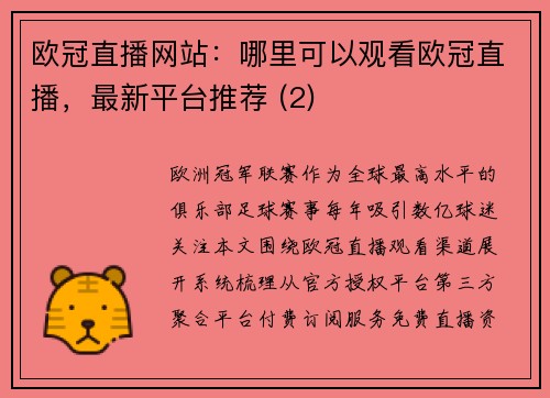 欧冠直播网站：哪里可以观看欧冠直播，最新平台推荐 (2)